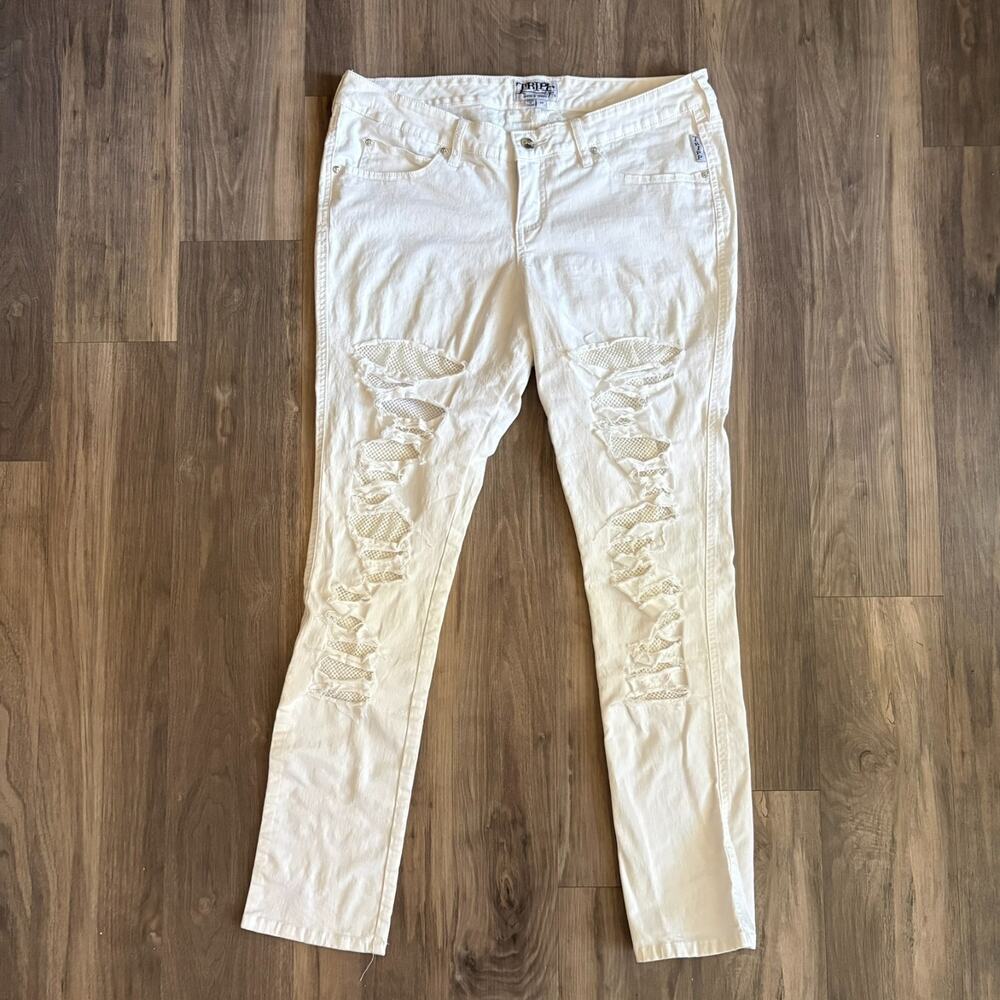 Tripp NYC Goth Rocker Biker Stage Rave Skinny White Jeans Pants Women's Size 14